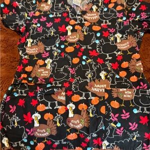 Thanksgiving Turkey Print Scrub Top - Cherokee